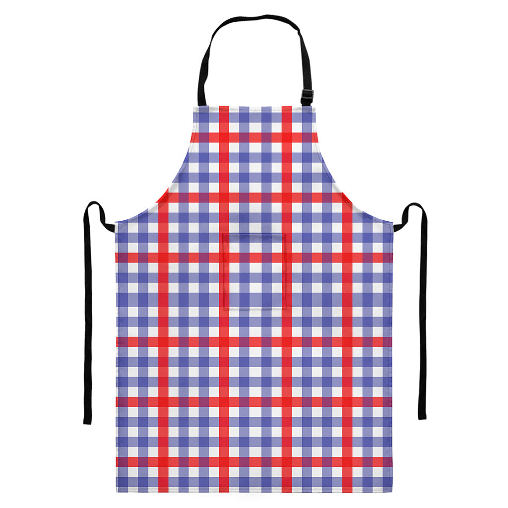 Blue Red And White Check Pattern Print Bib Apron With Pocket