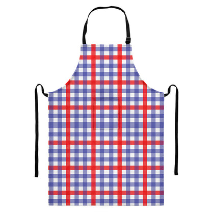Blue Red And White Check Pattern Print Bib Apron With Pocket