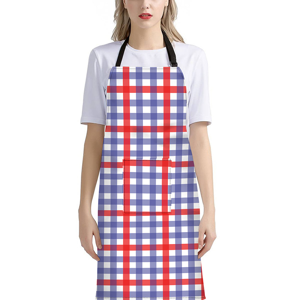 Blue Red And White Check Pattern Print Bib Apron With Pocket