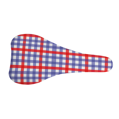 Blue Red And White Check Pattern Print Bicycle Seat Cover