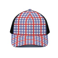 Blue Red And White Check Pattern Print Black Mesh Trucker Hat