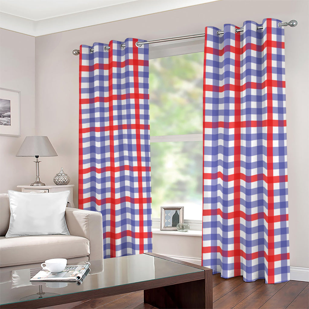 Blue Red And White Check Pattern Print Blackout Grommet Curtains