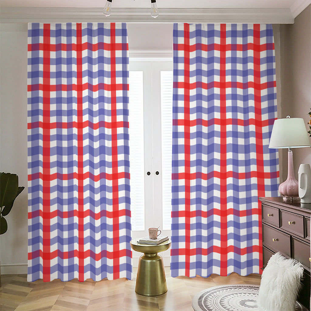 Blue Red And White Check Pattern Print Blackout Pencil Pleat Curtains