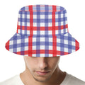 Blue Red And White Check Pattern Print Bucket Hat