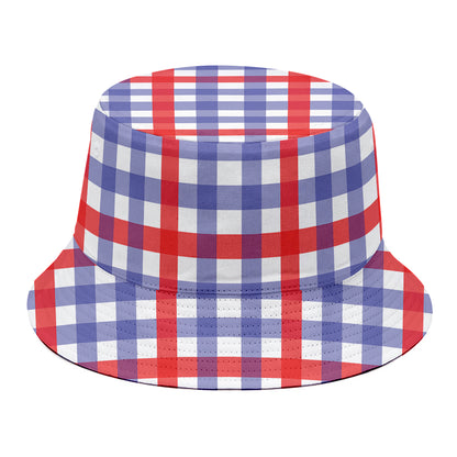 Blue Red And White Check Pattern Print Bucket Hat
