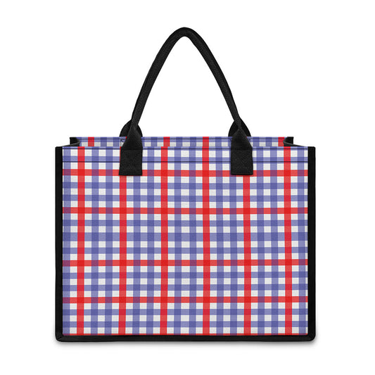 Blue Red And White Check Pattern Print Canvas Tote Bag