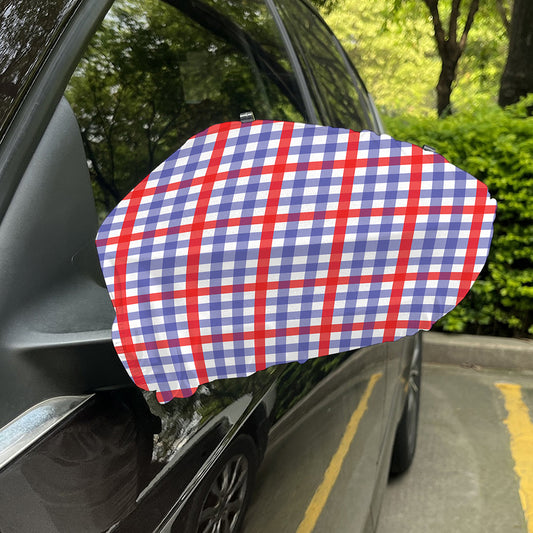 Blue Red And White Check Pattern Print Car Side Mirror Covers