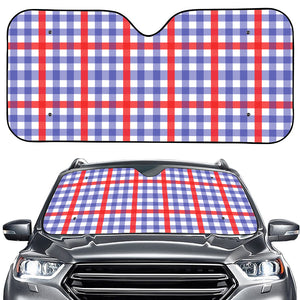 Blue Red And White Check Pattern Print Car Windshield Sun Shade