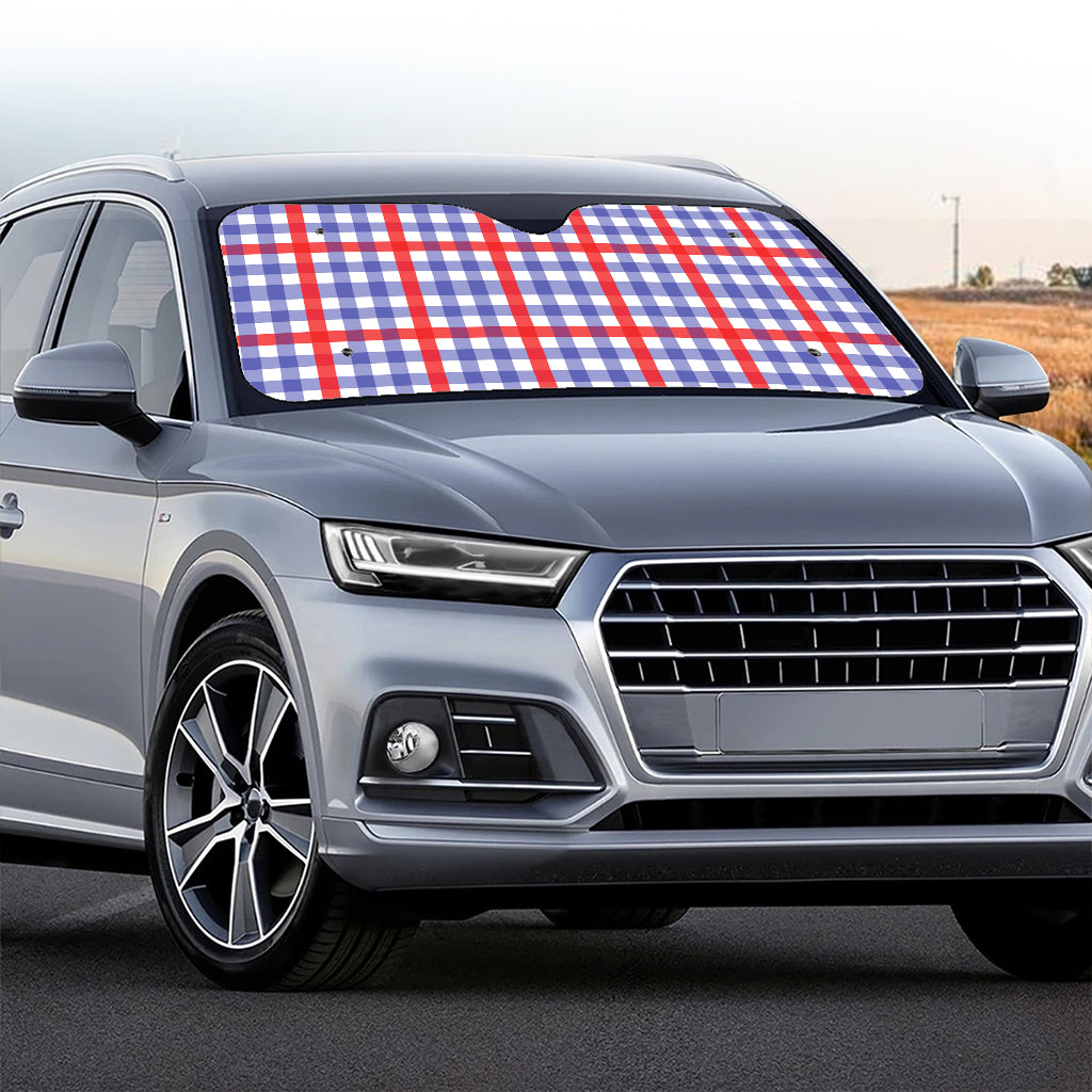 Blue Red And White Check Pattern Print Car Windshield Sun Shade