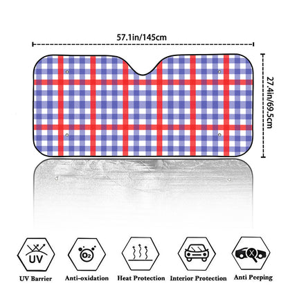 Blue Red And White Check Pattern Print Car Windshield Sun Shade