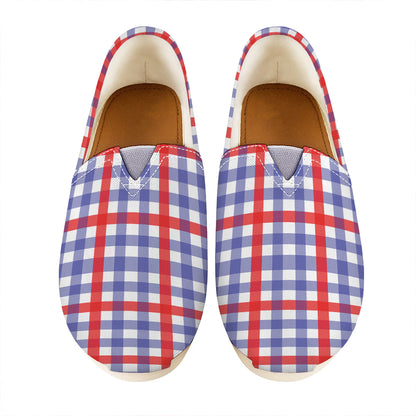 Blue Red And White Check Pattern Print Casual Shoes