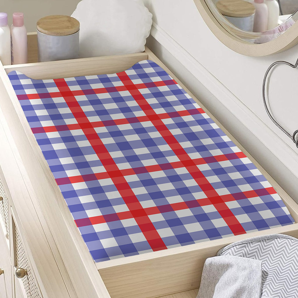Blue Red And White Check Pattern Print Changing Pad Cover