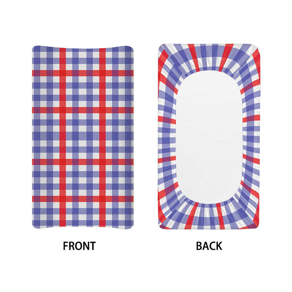 Blue Red And White Check Pattern Print Changing Pad Cover