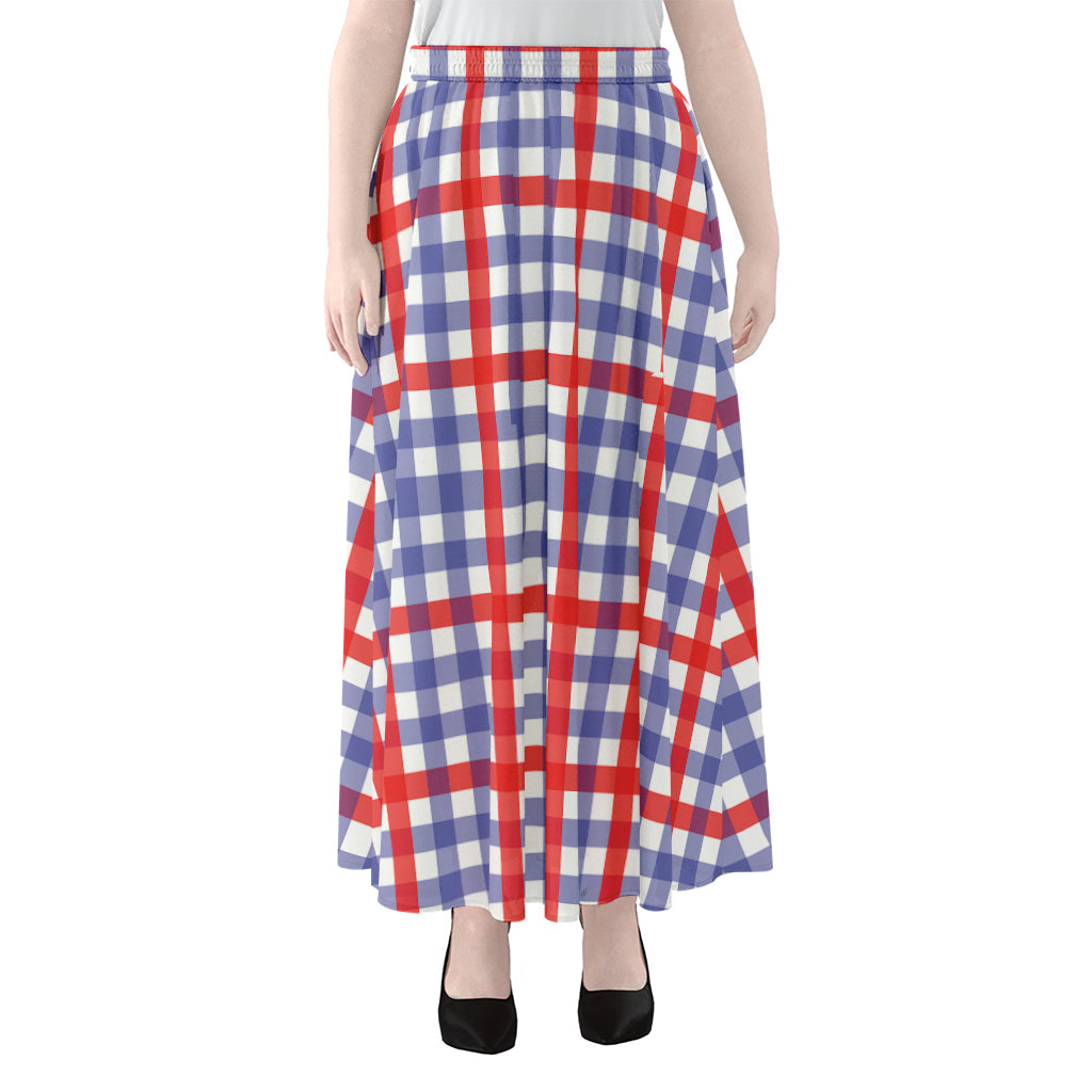 Blue Red And White Check Pattern Print Chiffon Maxi Skirt