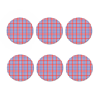 Blue Red And White Check Pattern Print Coaster Set