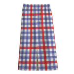 Blue Red And White Check Pattern Print Cotton Front Slit Maxi Skirt
