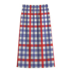 Blue Red And White Check Pattern Print Cotton Front Slit Maxi Skirt