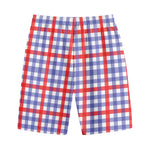 Blue Red And White Check Pattern Print Cotton Shorts