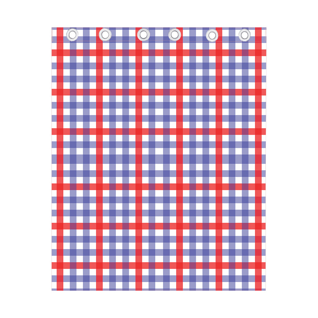 Blue Red And White Check Pattern Print Curtain