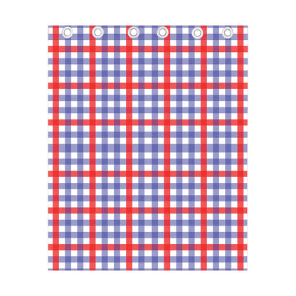 Blue Red And White Check Pattern Print Curtain