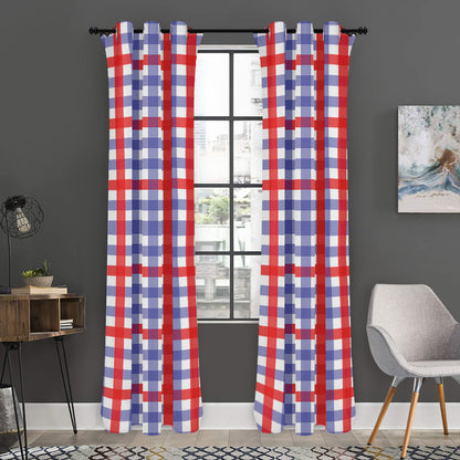 Blue Red And White Check Pattern Print Curtain