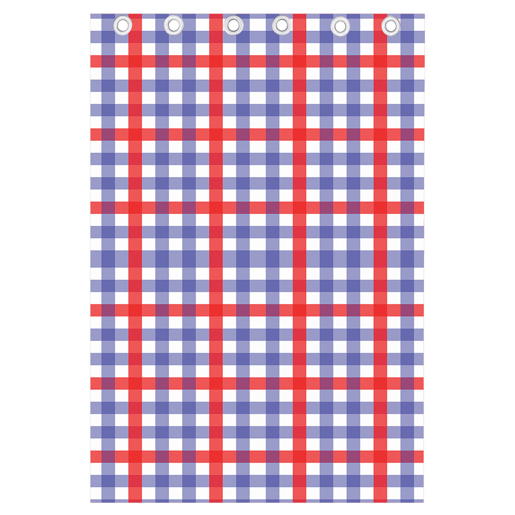 Blue Red And White Check Pattern Print Curtain