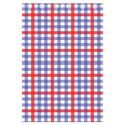 Blue Red And White Check Pattern Print Curtain