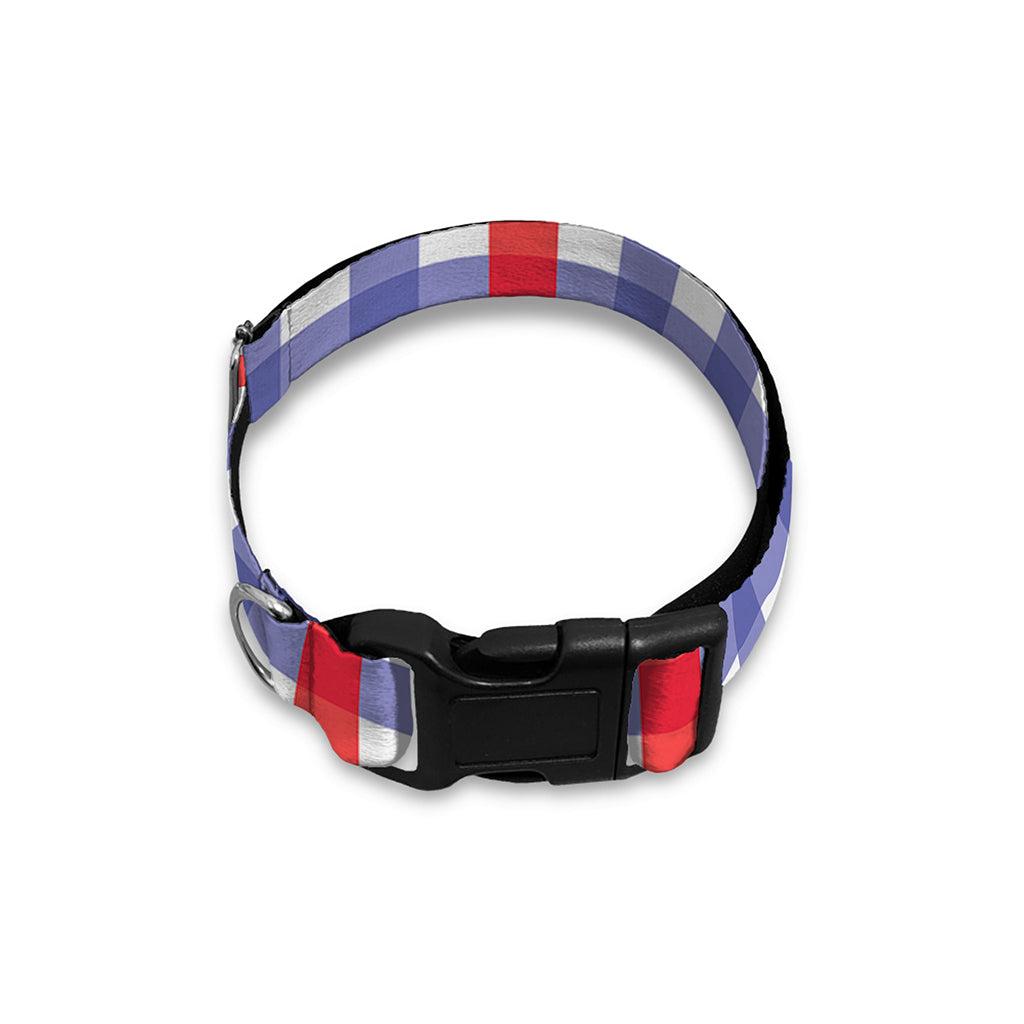 Blue Red And White Check Pattern Print Dog Collar