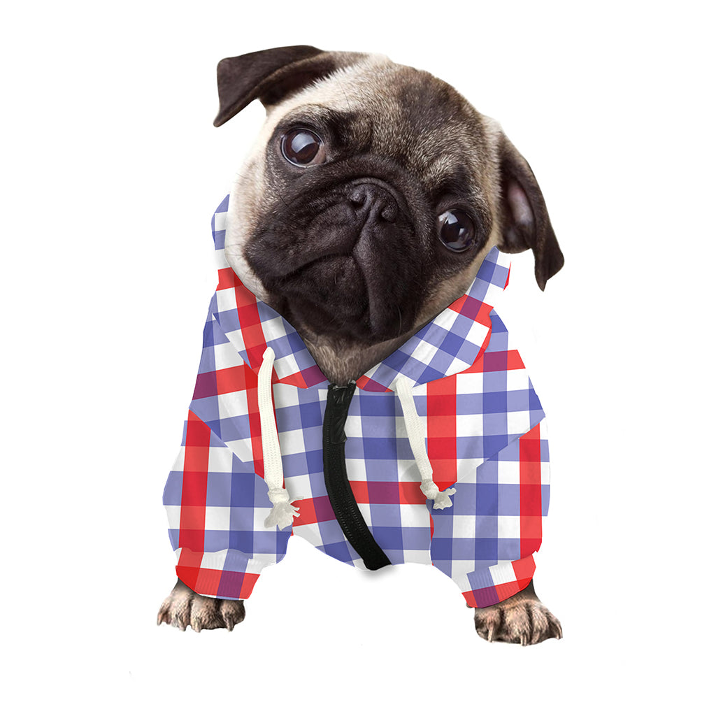 Blue Red And White Check Pattern Print Dog Zip Up Hoodie