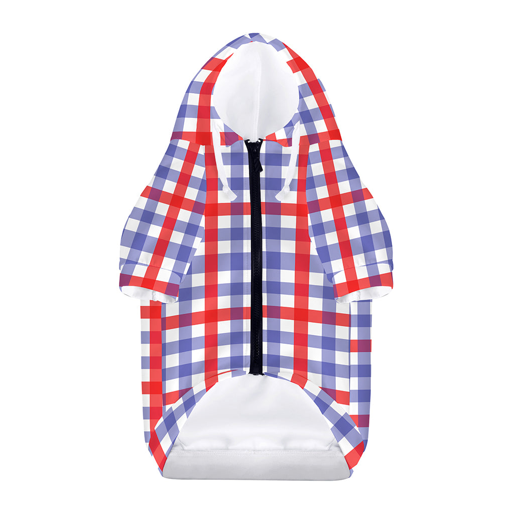 Blue Red And White Check Pattern Print Dog Zip Up Hoodie