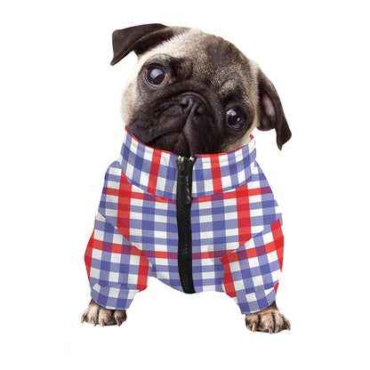 Blue Red And White Check Pattern Print Dog Zip Up Jacket