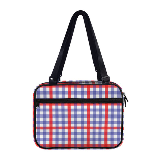 Blue Red And White Check Pattern Print Double Strap Bible Bag
