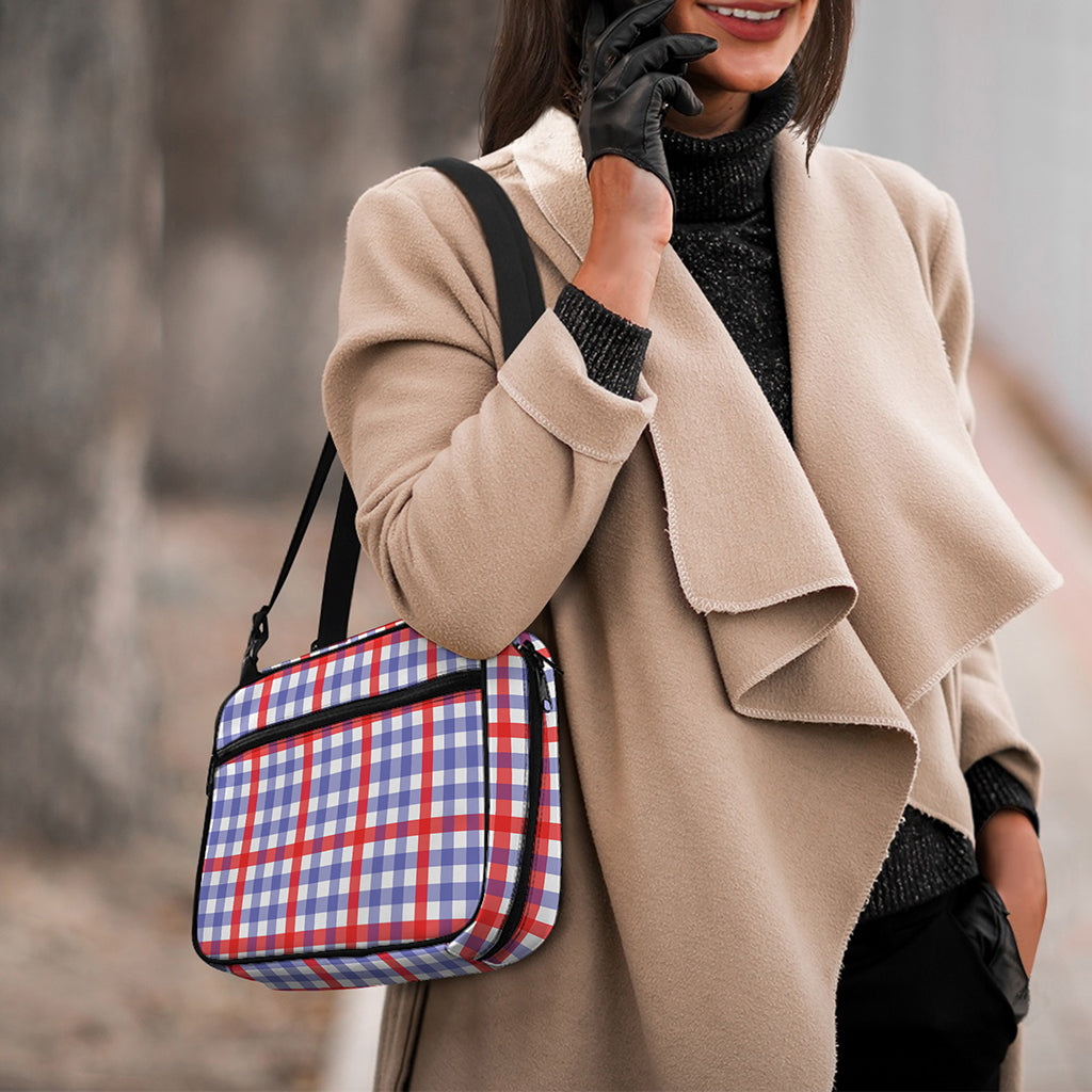 Blue Red And White Check Pattern Print Double Strap Bible Bag