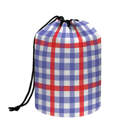 Blue Red And White Check Pattern Print Drawstring Makeup Bag