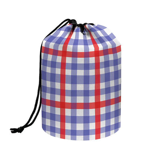Blue Red And White Check Pattern Print Drawstring Makeup Bag
