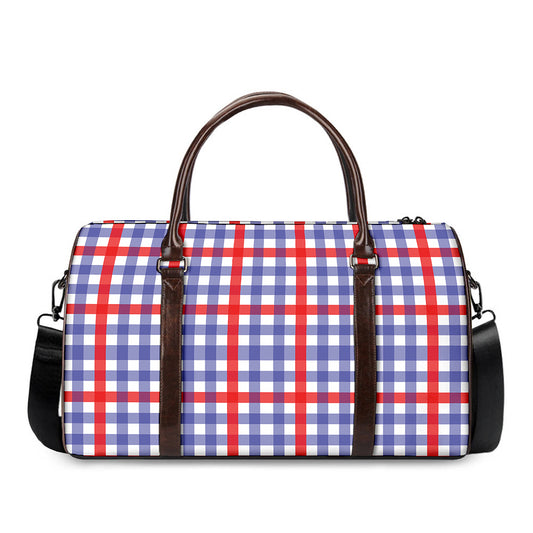 Blue Red And White Check Pattern Print Duffle Bag