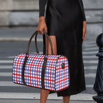 Blue Red And White Check Pattern Print Duffle Bag