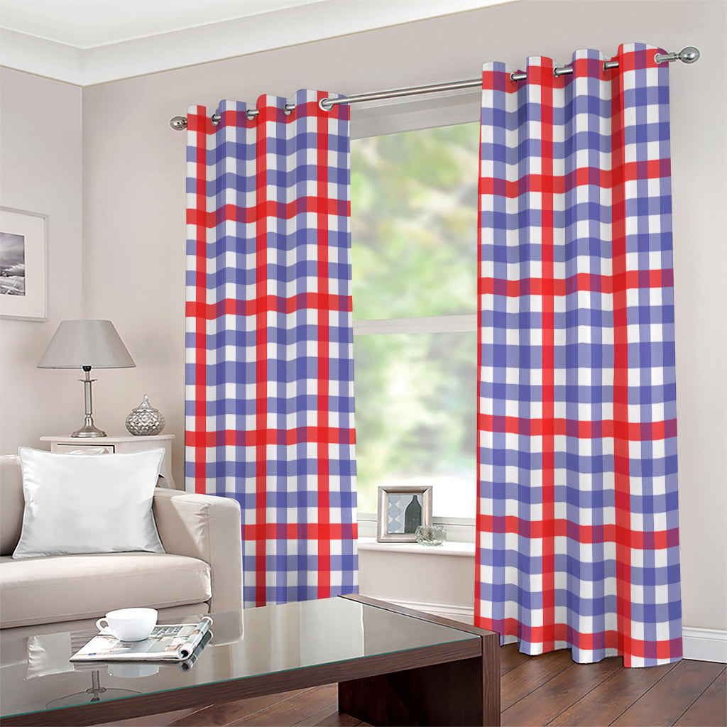 Blue Red And White Check Pattern Print Extra Wide Grommet Curtains