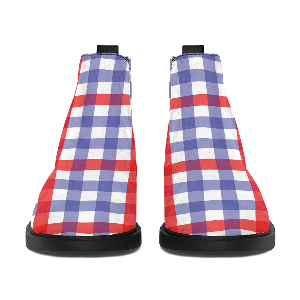 Blue Red And White Check Pattern Print Flat Ankle Boots