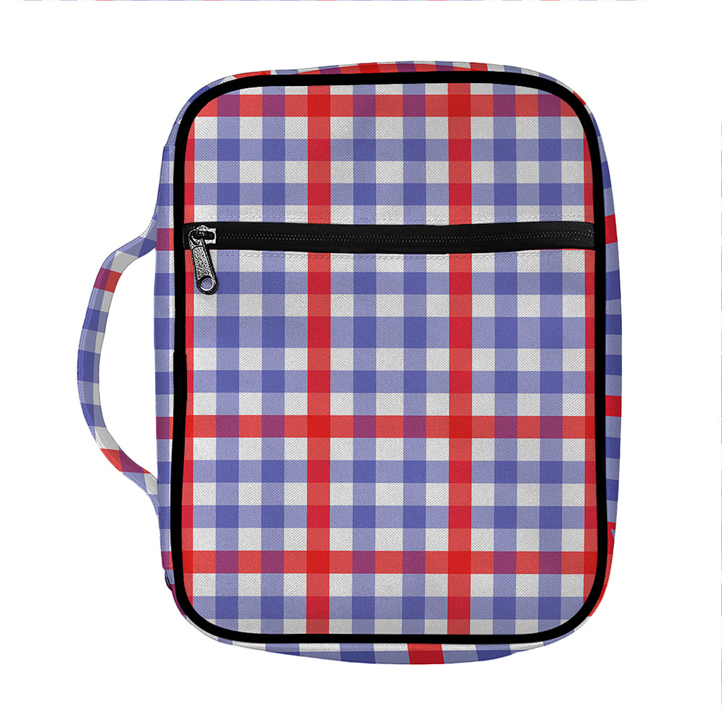 Blue Red And White Check Pattern Print Front Pocket Bible Bag