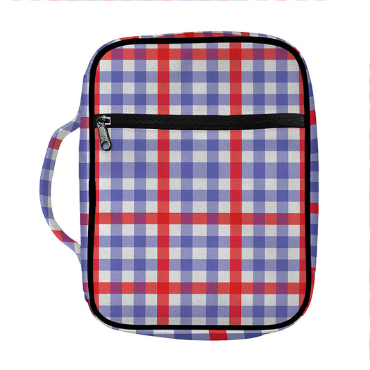 Blue Red And White Check Pattern Print Front Pocket Bible Bag