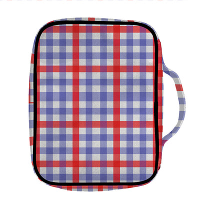 Blue Red And White Check Pattern Print Front Pocket Bible Bag