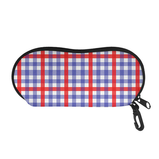 Blue Red And White Check Pattern Print Glasses Case