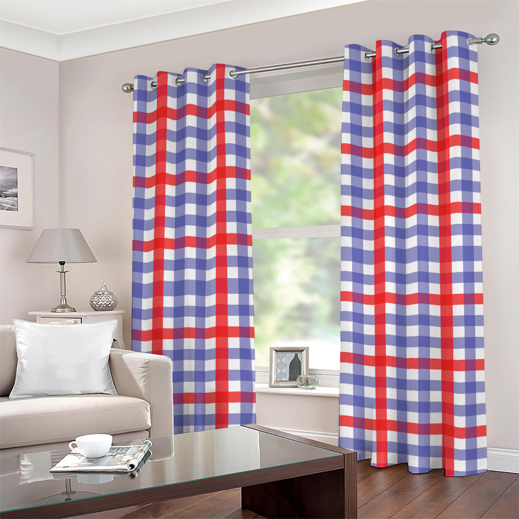 Blue Red And White Check Pattern Print Grommet Curtains
