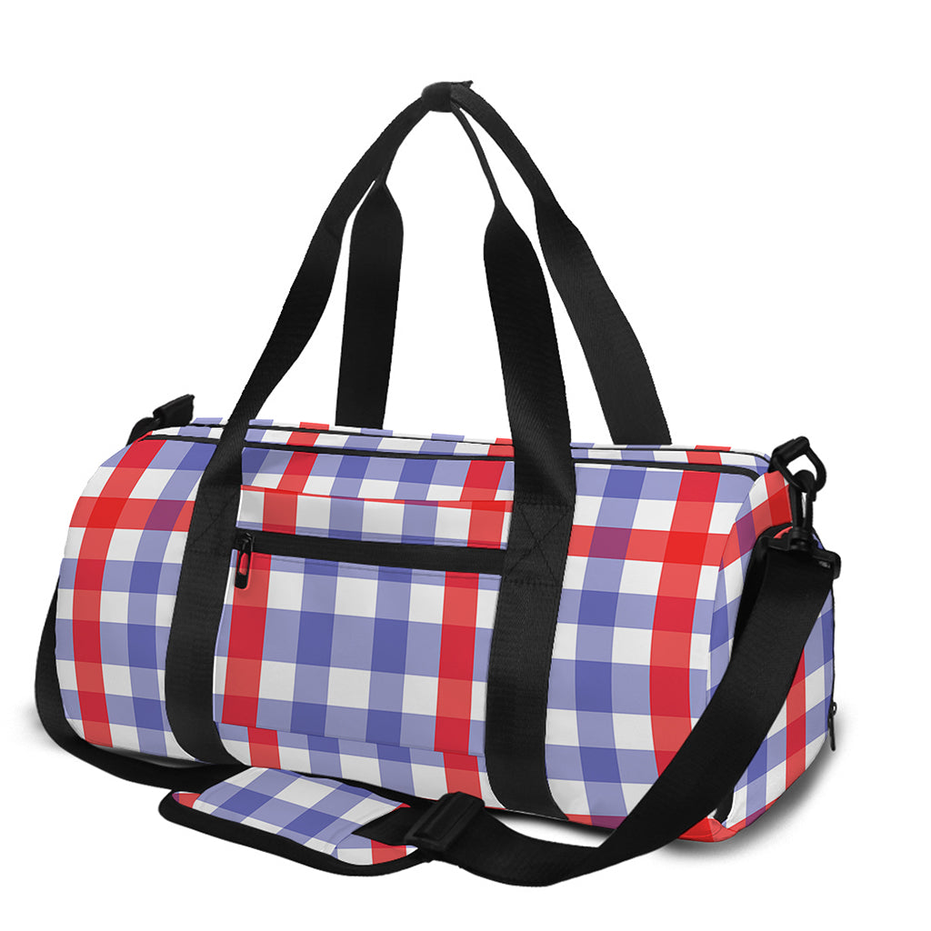 Blue Red And White Check Pattern Print Gym Bag