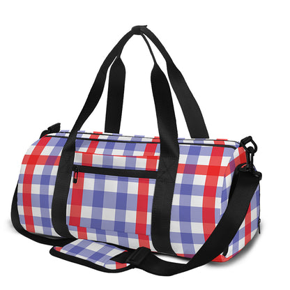 Blue Red And White Check Pattern Print Gym Bag