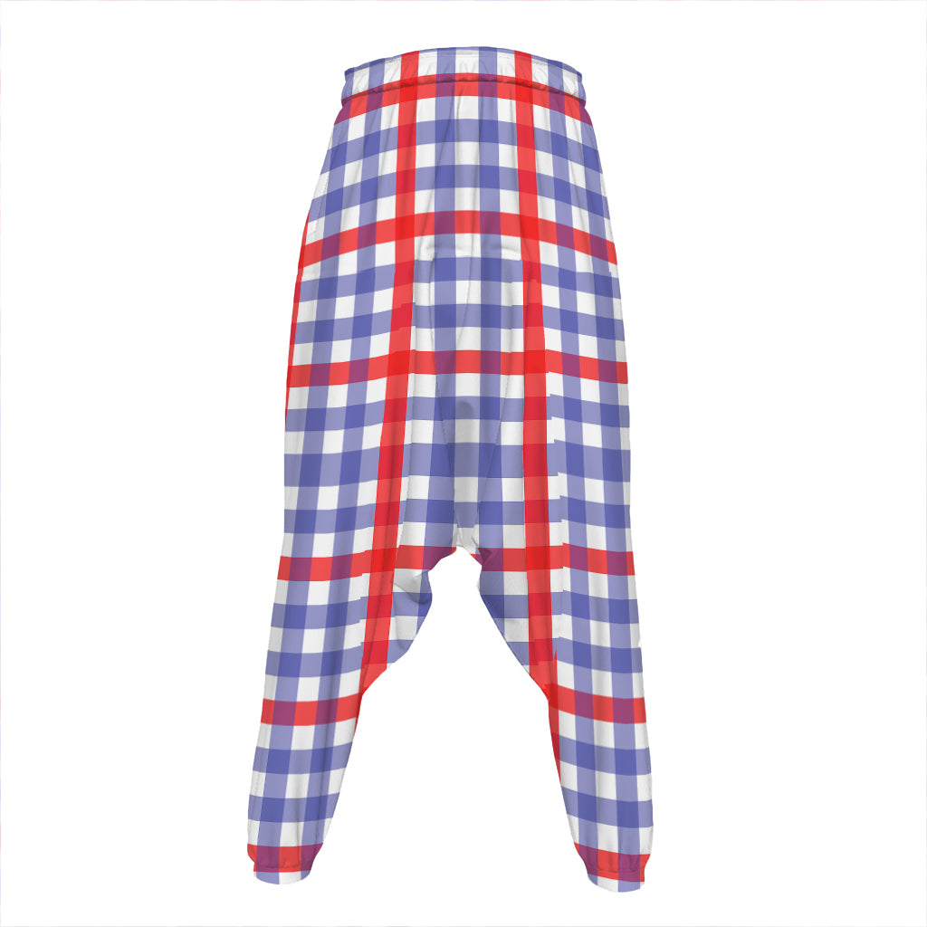 Blue Red And White Check Pattern Print Hammer Pants