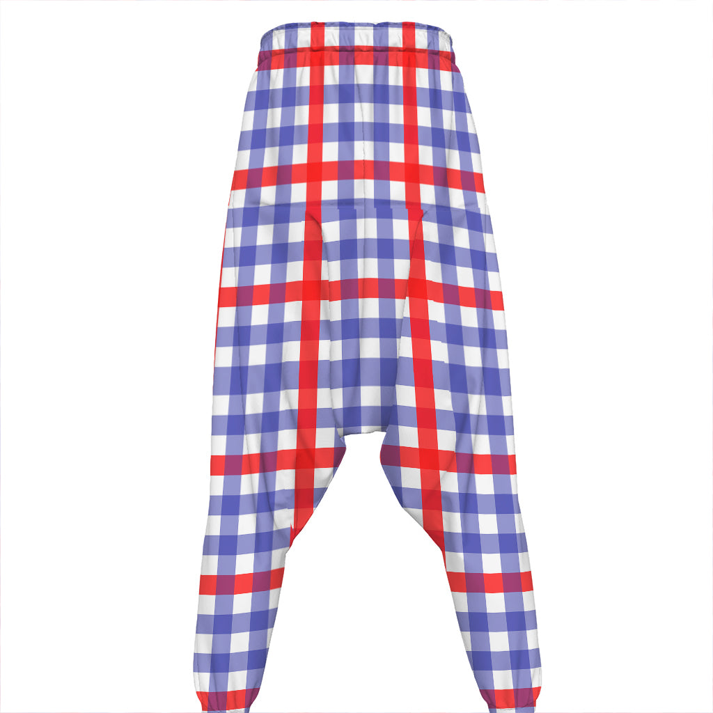 Blue Red And White Check Pattern Print Hammer Pants