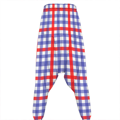 Blue Red And White Check Pattern Print Hammer Pants