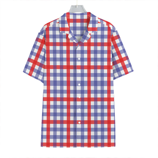 Blue Red And White Check Pattern Print Hawaiian Shirt